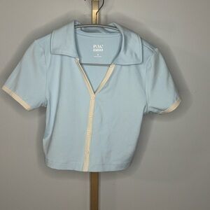 Light Blue Crop Top with Cream Accents